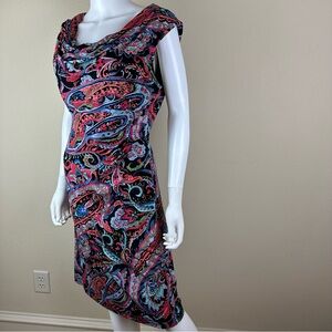 connected apparel Black Paisley Cowl Neck Midi Dress with Multicolor Accents